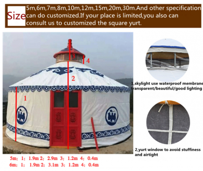 Tenda ultravioletta anti- di Yurt del mongolian con il cotone di agopuntura di ispessimento